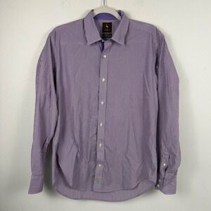 Tailorbyrd Mens Purple White Micro Stripe Cotton Button Down Shirt Size M